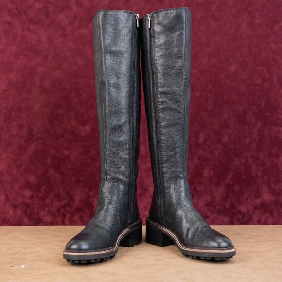 Vince Camuto Women Kensilie Black Leather Zip Fashion Lug OTK Boots 7US EUR 37.5 - Picture 2 of 10